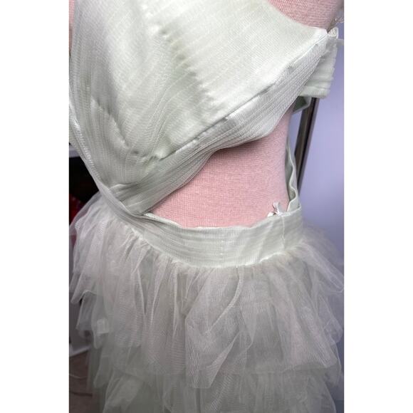Mac Duggal Ruffle Tiered Tulle Cutout Mint Green Maxi Gown Size 12 - Picture 6 of 12